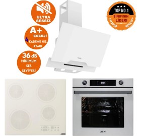 Resim Afm Tech ve Ferre Marka Sessiz Rade Elek.vitro Beyaz Dijital Ankastre Set (D064-SA + V6-05 +FM7701) 