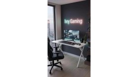 Resim Hey Modüler Mobilya 120 cm Gaming Profesyonel Oyuncu Masası Beyaz Tabla, Beyaz Metal Ayaklı Hey Gaming 
