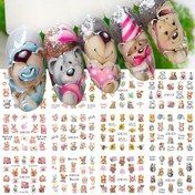 Resim 12 Adet Sevgililer Günü Tırnak Sanatı Su Transferi Stickerları - Romantik Aşk Ayısı, Tatlı Güller & Sevimli Karikatür Ayılar İngilizce Yazılı Su Transferi Çıkartmaları Seti Kadınlar için, Tırnak Sanatı Malzemeleri 