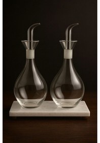 Resim Morponi Mermer Stantlı Borosilikat Cam Tombul Yağlık 2'li Set 900 Ml Şeffaf 