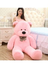 Resim Sole Yeni Yıla Özel:elinde Baskılı Kalbi İle Papyonlu Peluş Ayı-140 Cm Pembe 