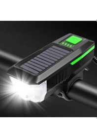 Resim Forte Gt Solar Enerjili Usb Şarjlı Led Far Kornalı Ve Su Geçirmez Bisiklet Feneri Yeşil 