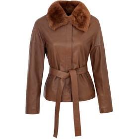 Resim Kahverengi Deri Kadın Kürk Mont - K23KDM320371-T1K 