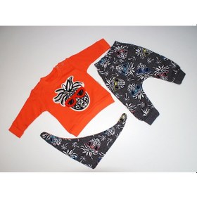 Resim Erkek Bebek İkili Takım Baskılı Fularlı Turuncu 