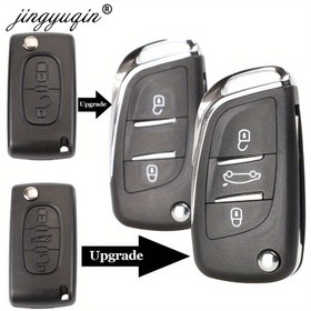 Resim Jingyuqin CE0523 Modifiye Açma Kapama Anahtar Kılıfı Yedek Parçası Citroën C2/C4/C5 Berlingo/Xsara Picasso ve PEUGEOT 306/407/807/Partner için - 2-Düğmeli Kilitle/Kilidi Aç & Bagaj Açma, Boş Anahtar Bıçağı (Pilsiz/Transponder Yok), Dayanıklı Siyah Plastik, VA2/HU83 Uyumlu, Araç Güvenliği Geliştirme | Şık Araç Aksesuarı | Yüksek Kaliteli Yüzey İşlemi, Araba Anahtarı Koruyucu 
