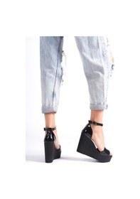 Resim Kadın Siyah Rugan Tek Bant Yüksek Dolgu Taban Ayakkabı Siyah 