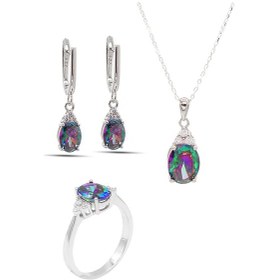Resim Midyat Nurtaş Gümüş 201021907 Mistik Topaz Taşlı 925 Ayar Gümüş Üçlü Set 