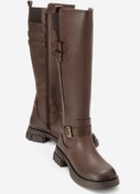 Resim Nuvve VALOR Kadın Kahverengi Deri Çift Tokalı Uzun Binici Çizme 