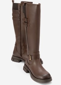 Resim Nuvve VALOR Kadın Kahverengi Deri Çift Tokalı Uzun Binici Çizme 