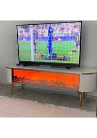 Resim Desing Tv Sehpası 140cm Beyaz+gold 