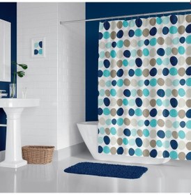 Resim Banyo Perdesi 1x120x200 Tek Kanat Duş Perdesi Halka Hediyeli 5706 Mavi 