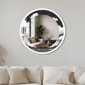 Resim Noktalı Gökyüzü Cam Tablo Yuvarlak Ayna - Beyaz / 100 cm 
