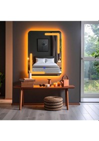 Resim Kaivo Amber Led'li Lazer Kumlamalı Lavabo & Banyo Aynası Dokunmatik Sensörlü 65 X 90 Cm Turuncu 