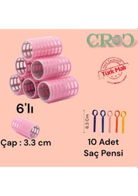 Resim Croc 1202 Pembe Cırtlı Bigudi 6lı Çap 3,5cm +10lu Plastik Saç Pensi Pembe 