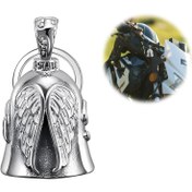 Resim 1 adet Vintage Koruyucu Melek Motosiklet Çanı, Kanca Kapatmalı Paslanmaz Çelik Alaşım Motosiklet Çanı, Bereket ve Güvenlik için İyi Şanslı Anahtarlık, Barış ve Koruma için Şanslı Motosiklet Cazibesi 