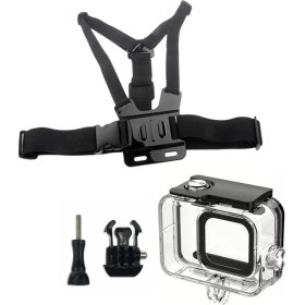 Resim Gplus GO209 Gopro Hero 13 Hero 12 Hero 11 Hero 10 Hero 9 Black Uyumlu 60 Metre Su Geçirmez Koruyucu Muhafaza GP26 Göğüs Kemeri 4 Parça Set 