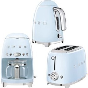 Resim Smeg 50's Style KLF03PBEU Pastel Mavi Kettle TSF01PBEU 1x2 Ekmek Kızartma Makinesi ve DCF02PBEU Filtre Kahve Makine Seti 
