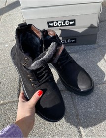 Resim ÜÇLÜ Üçlü 281 Erkek Siyah Hakiki Deri Günlük Kürklü Kalın Kauçuk Kaymaz Taban Baba Kışlık Postal Bot 