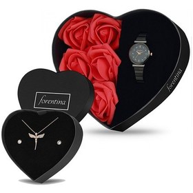 Resim Forentina Kırmızı Güllü Kutuda Siyah Metal Bayan Kol Saati - Mele Siyah 