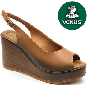 Resim Venüs Torik Hakiki Deri Comfort Ortopedik Dolgu Taban Kadın Sandalet Taba 