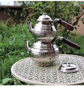 Resim Nikelli Baskı Bakır Çaydanlık 2,8 Lt Ve Sac Isıtıcı Bakır 