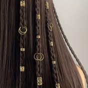 Resim 100 adet Viking Kelt Düğümü Saç Aksesuarları - Antika Etnik Tarz Altın Renkli Çinko Alaşım Boncuklar ile Çiçek ve Geometrik Tasarımlar, Örgüler & Kendin Yap Saç Modelleri için Mükemmel, Kadınların Vintage Saç Süsleri, Saç Modeli Süslemeleri | Karmaşık Boncuk Tasarımları | Metalik Bitiş 