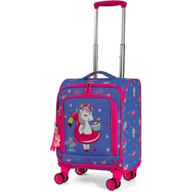 Resim Flamingo Unicorn Desenli 4 Tekerlekli Çocuk Valizi, Eğlenceli Seyahat Arkadaşı - Flamingo Unicorn Desenli 
