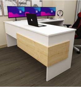 Resim morepp Sell L Çalışma Ofis Gaming Oyuncu Masası | Beyaz - Safir Meşe 