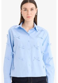 Resim DeFacto Regular Fit Desneli Poplin Uzun Kollu Gömlek Tunik F2724AX25SPBE40 