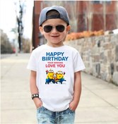 Resim ScubaPromoTurkey Happy Birthday Minions Baskılı Çocuk Unisex Tişört 
