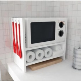 Resim Mutfak Tezgah Üstü Mikrodalga Fırın Raf Dolap Düzenleyici 