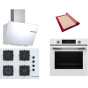 Resim Bosch Beyaz 3 lü Ankastre Set (HUA717BV0T-POP7C2P30O-DWK66PJ20T) Buhar Destekli - Pişirme Matı ile 