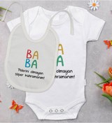 Resim Bitmeyenkartus Bk Kids Baba Tasarımlı Bebek Body Zıbın Ve Mama Önlüğü Hediye Set (548582584) Çok Renkli 