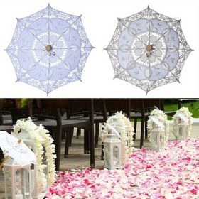Resim Şık Dantel Şemsiye 26.01/43.0cm - Gelin, Düğün Dekoru & Çiçek Kızlar için Vintage Tarzı Güneş Koruma, Ahşap Saplı İpek Kumaş, Sevimli Şemsiye 