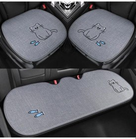 Resim Meridiangoods Hızlı Kuruma Kaymaz Koltuk Döşeği 3 Parça Gri Polyester Eğlenceli Kedi Desen 