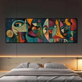 Resim 1 adet Çerçevesiz Soyut Geometrik Gözler Tuval Baskı - Cesur Hatlar ve Renkli Şekillerle Canlı Modern Duvar Sanatı, Ev, Ofis veya Kafe Dekoru için Mükemmel, Ofis Dekorasyonu | Geometrik Tasarım | Sanatçı Baskı, Tuval Duvar Sanatı 