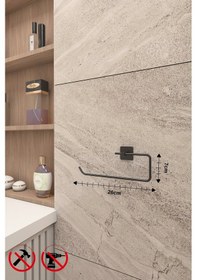 Resim Alper Banyo Jasmin Kare Siyah Yapışkanlı 5'li Banyo Seti - Kağıtlık Solo Havluluk Yuvarlak Havluluk Uzun Havluluk Kare Fön Makinesi Askısı Siyah 