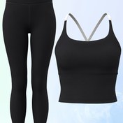 Resim 2 adet Kadın Spor Seti Tank Üstü ve Yoga Pantolonu Düz Renk Tasarımı Koşu Bisiklet Fitness için Uygun 