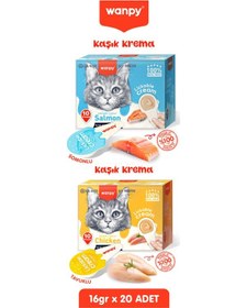 Resim 2li Set - Somonlu & Tavuklu Tahılsız Kaşıklı Kedi Ödül Kreması Kedi Ödülü 20 X 16gr 