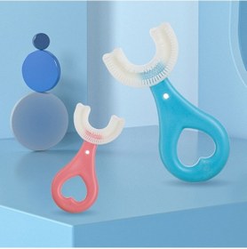 Resim Sones U Şeklinde Çocuk Bebek Elde Tutulan Yumuşak Diş Fırçası Fırçalama Eseri 2-6 Yaş Arası Mavi 
