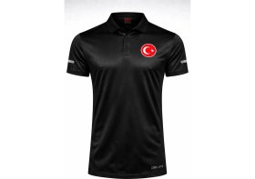 Resim Ghassy Co. Türk Bayrak Logolu Polo Yaka Hafif Esnek Hızlı Kuruyan Kumaş Performans Spor Tişört 