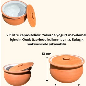 Resim Sırlı Doğal Toprak Kapaklı Yoğurt Mayalama Güveci-Tenceresi Küçük Boy 2,5 Litre 