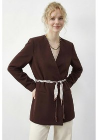 Resim Shade Kadın Kruvaze Yaka Fular Kemerli Kadın Blazer Ceket 8014 60283988 - Kahverengi 