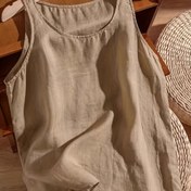 Resim Kadın Hafif Linen Kolsuz Atlet - Şık Yuvarlak Yaka, Bol Kesim, Düz Renk, Bahar/Yaz/Sonbahar için Mükemmel, Çok Yönlü Katlama Parçası, Rahat Giyim|Minimalist Tarz|Nefes Alabilen Kumaş 