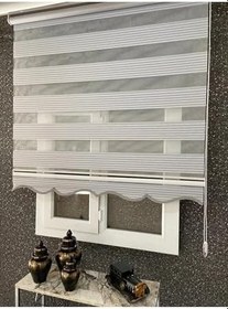 Resim Geniş Pliseli Zebra Stor Perde Eteği Dilimli (Alüminyum Kasa Metal Ayak açıkgripliseli, Açık Gri, 200 x 260 