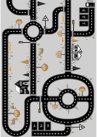 Resim Dijital Baskılı Gri Yol Desenli Dekoratif Yıkanabilir Kaymaz Taban Çocuk Halısı Çok Renkli 