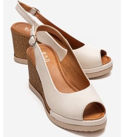 Resim Luvishoes Helına Krem Hakiki Deri Kadın Dolgu Topuklu Sandalet 