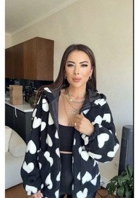 Resim Kalpli Peluş Ceket İçi Astarlı Siyahbeyaz Siyah 