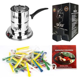 Resim Kefo Elektrikli Nargile Köz Yakma Makinası + Wolf Hindistan Cevizi Nargile Kömürü + Folyo 