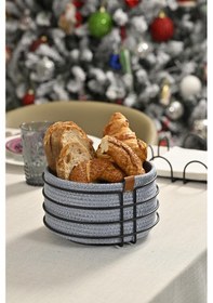 Resim Mat Siyah Yuvarlak Ekmek Sepeti Şık,ekmeklik Açık Mavi Hasır Örmeli Makrome-çok Amaçlı Metal Paslanmaz Siyah 
